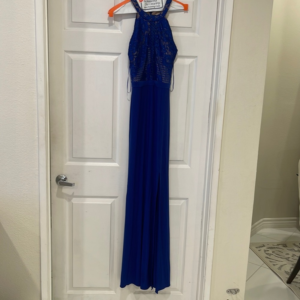 Blue glittery slit dress
